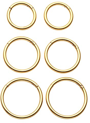 PiercingJak Körperpiercing Set 6 Stücke 1.2mm 316L Edelstahl Universal Piercing Segmentring Septum auch für Tragus Helix Ohr Nase Lippe Brust Intim - Scharnier Clicker, Silber/Gold/Schwarz