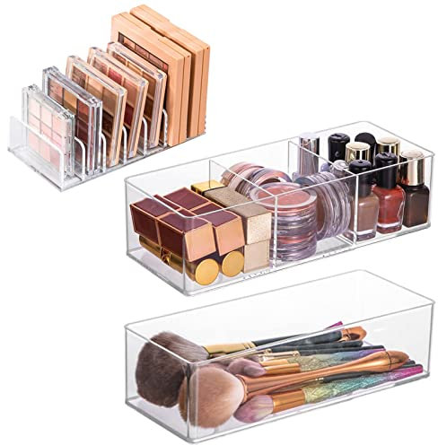 Towviy 3 Stück Kosmetik Organizer, Acryl Kosmetikbox mit Fächern Make Up Organizer Schmink Aufbewahrungsbox Quadratische Schubladenbox für Schminktisch Schublade Dresser (3 Style Transparent)
