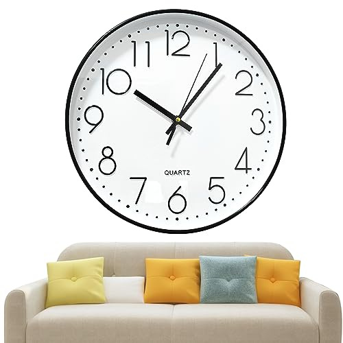 Chedin 30cm Rund wanduhr ohne tickgeräusche Modern Quarz Wanduhr Ohne Tickgeräusche,Wanduhr Kinder,Wanduhr Groß,Uhrwerk für Wanduhr Lautlos (weiß/Schwarz)