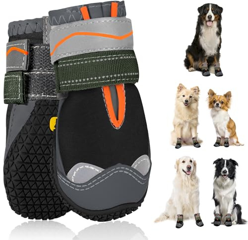SlowTon Hundeschuhe Pfotenschutz, 2 Stück wasserdichte Hunde Schuhe Outdoor mit Rutschfester Sohle, reflektierendem Klettverschluss Hundestiefel für kleine mittlere große Hunde Winter