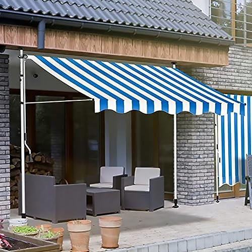 HIAPES Markise Balkon, Klemmmarkise, Retractable Manual Awning, Markise 3/4m Breit ohne Bohren Wasserdicht, für Terrasse (Weiß Stehen) 4m WeißerStänder-9