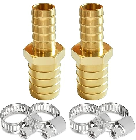 Uenede 2PCS Brass 3/4 to 1 OD Barb Reducer Barbed Hose Fittings with 4 Stainless Steel Clamps Hex Reducing Splicer Mender Fitting for Water/Oil/Gas