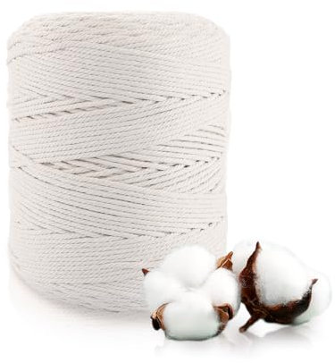 APACALI 1 Stück Makramee Garn, 3mm x 500m Baumwollgarn, Baumwollkordel, Baumwollseil, Makramee Garn 3mm, Makramee Baumwollgarn für Wandbehang, DIY Handwerk, Natur Weiß