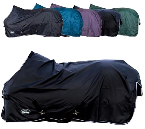 Marengos - Regendecke 420D Economic – Schwarz – 115cm | Leichte Pferdedecke für Regen – atmungsaktiv & wasserdicht – Weidedecke mit Kreuzgurten – Outdoordecke für Pferde