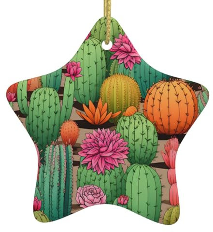 Adornos de Navidad de flores de cactus, decoraciones de Navidad, adornos colgantes de árbol de Navidad, adornos colgantes de cerámica en forma de estrella, regalo de recuerdo festivo para decoraciones
