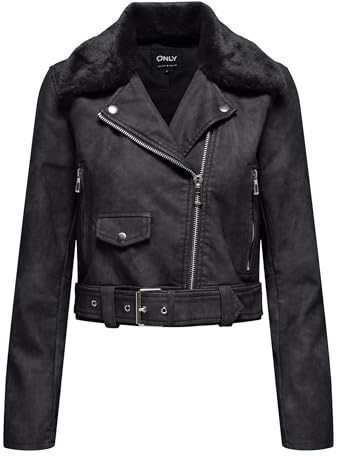ONLY Onlmacy Washed Biker Cc OTW bikerjacka för kvinnor, Fhantom/detalj: dtm päls, XL