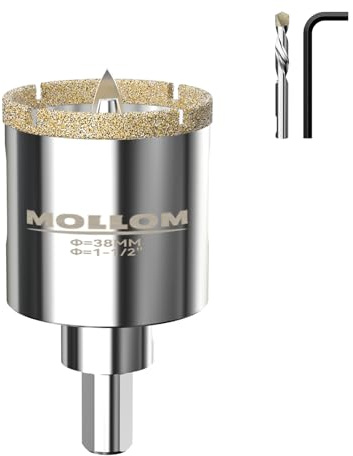 MOLLOM 1-1/2 (38mm) Diamond Hole Saw with 2 Pilot Drill Bit | Tile Hole Saw Smooth Cutting Porcelain Tiles,Ceramic,Marble,Granite
