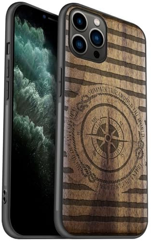 Carveit Coque en Bois pour iPhone 11 Pro Étui Protection Artistique Cover TPU Souple de téléphone Antichoc Compatible avec Apple 11 Pro Etui (Noyer-Crête de Voyager)