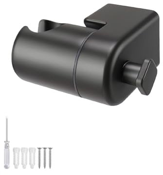 TINALIN Support Pommeau de Douche Mural Réglable Noir 360°, Fixation Pommeau de Douche à Vis, pour Salle de Bain