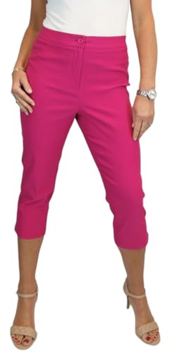 Pantalón Cropped 3/4 para Mujer Pantalón Capri Bengalina Elástico Rosa Fucsia 36-48 (46)