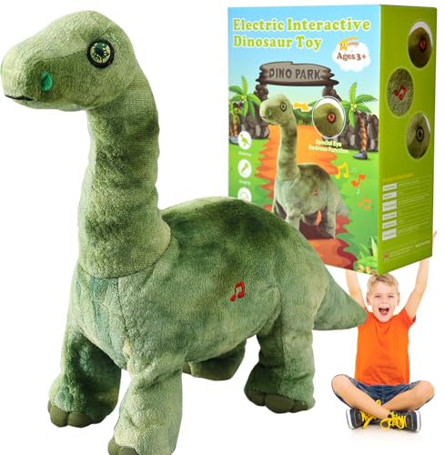 Laufender elektrischer Dinosaurier mit Gesang, grüner Brachiosaurus, der nickt, brüllt und wiederholt, was Sie sagen, Berührungs- und Tastensteuerung, die Augen werden rot, realistisches Haustier