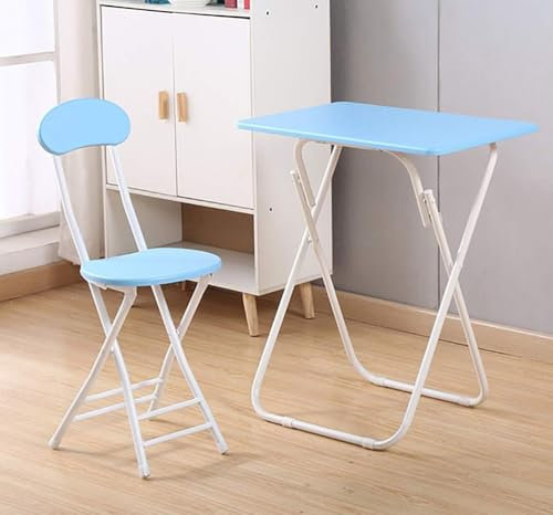 WOTZOV Terrassentisch und 1 Stuhl – Esszimmermöbel-Set – Zusammenklappbare Bistro-Sets aus Metall für Zuhause, Büro, Küche, Balkon, Garten (blau)