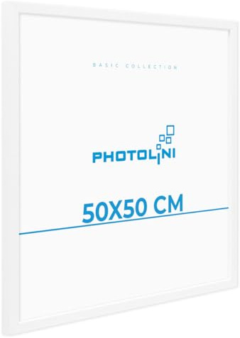 PHOTOLINI Bilderrahmen 50x50 Weiß MDF-Holz Poster-Rahmen, bruchsicheres Acrylglas, zum Aufhängen, extra Zubehör - für Fotos & Poster
