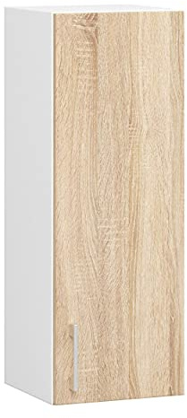 3E 3xE living.com Armoire de Cuisine Suspendue : Une Porte, Deux étagères, Couleur : Blanc/Chêne Sonoma, D : L : 30 cm, H : 72 cm, P : 30,5 cm.