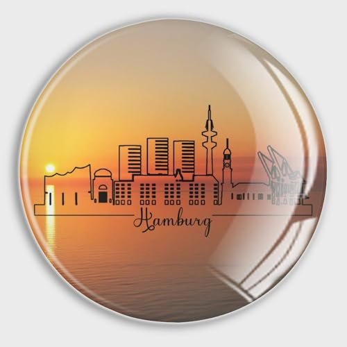 Runde Kühlschrankmagnete, Deutschland, Hamburg, Stadt, Skyline, Silhouette, Glas, Kühlschrankmagnete, Dekoration für Kühlschrank, Spind, Whiteboard, Magnettafel, Schränke, Klassenzimmer, Büro, Kabine,
