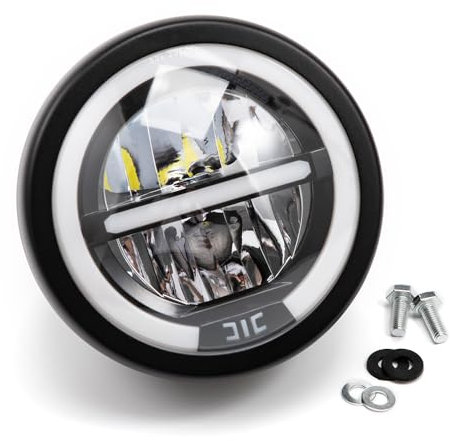 APEBAZY 6.38 inch Motorcycle Headlight Assembly LED Running Lights Round Motorbike Front Lamp for Cafe Racer Bobber Chopper