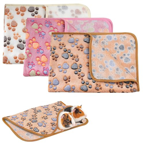 WIYETY Lot de 3 couvertures en molleton mignonnes pour cochon d'Inde, en flanelle douce et amicale pour la peau, chaudes et confortables, faciles à nettoyer, 40 x 60 cm, brun + rose + beige