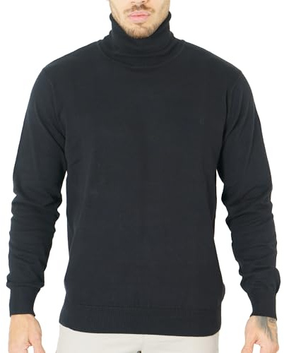 NOROZE Men's Turtleneck Jumper Long Sleeve Roll Neck Top Basic Lightweight Turtle Neck Sweater Pullover |Black
