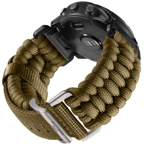 Bandsportband kompatibla med Garmin 26 mm klockband, Paracord Quick Fit-rem för Fenix 8 51mm/7X/7X Pro/6X/6X Pro/5X/5X Plus/3/3 HR/Instinct 3 50 mm/I2X/Tactix/Enduro/Mk1/Mk2/Mk2i/Mk3i-51mm, Large(6.9