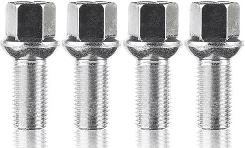 BIMECC Alloy Wheel Bolts x4 - M14x1.5 - Silver - R13 Radius - OE Style Compatible with original Audi | SEAT| Skoda | VW wheels