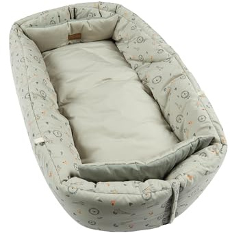 Sterntaler Baby Nest, giraffa e leone, morbido nido in misto cotone, utilizzabile su entrambi i lati e trasformabile per gattonare, con passanti per giocattoli, giocattoli per neonati e bambini, ocra
