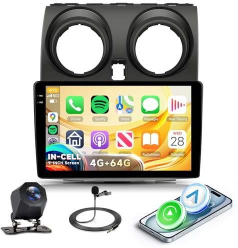 4G+64G Rimoody Android Autoradio für Nissan Qashqai J10 2006-2016 9 Zoll HD Touchscreen Autoradio mit Wireless Carplay Android Auto Mirror Link Navi GPS Bluetooth WiFi/FM/RDS/EQ SWC Rückfahrkamera
