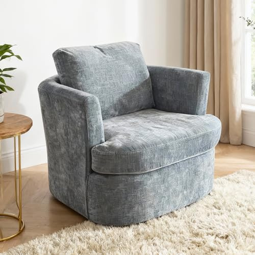 BonVache Swivel Tub Chair, Modern Accent Occasional Armchair, Bucket Chairs with Pillow for Living Room Bedroom, Blue