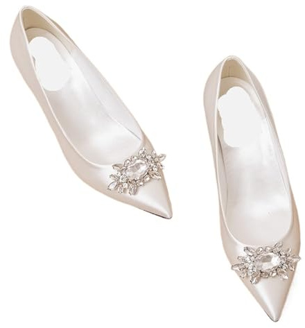IOEUIWP Silke Brud Bröllopsskor Kvinna 5 cm Högklackade Kristallspänne Pumpar Loafers Stor Storlek 34-43, Vitt, 42.5 EU