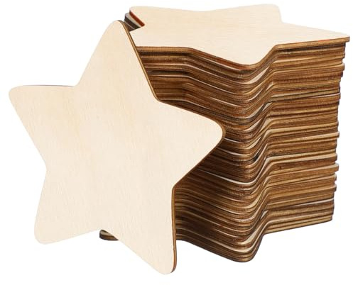 EPIGEIST 50 Stück Fünfzackige Stern Holzscheiben DIY Holzspäne Handgefertigte Glatte Oberfläche Bastelmaterial Kreative Dekoration Sicheres Naturholz Zubehör