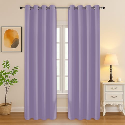 Simplebrand Lilac Curtains for Bedroom Living Room 90 Inches Long 2 Panels Set, Room Darkening Thermal Insulated Curtains & Drapes, Solid Grommet Noise Reducing Window Treatment, W50 x L90 Inch