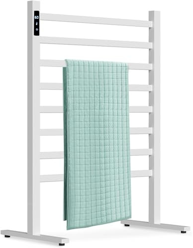 Scaldasalviette Elettrico 180W Autonomo Riscaldatore per Asciugamani da Bagno con Timer e Regolazione della Temperatura, Riscaldamento a Fibra di Carbonio, Scaldasalviette in Alluminio a 12 Barre