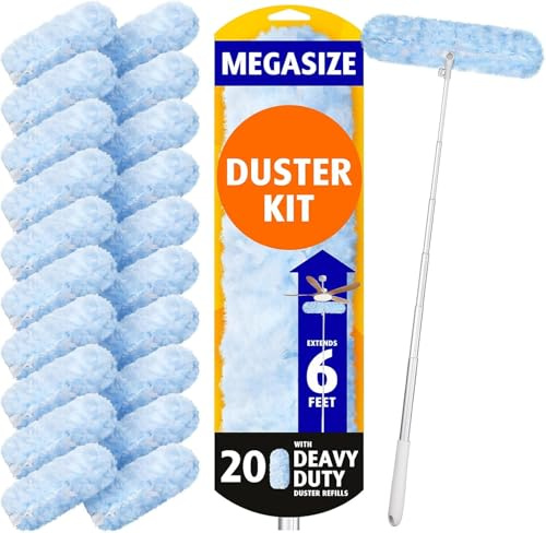 AIR U+ 20 Refills Duster for Flash Dust Magnet Long Handle Extendable 183cm | Microfiber Dusters for Cleaning, Ceiling, Fan, Window, Blinds, Cobweb