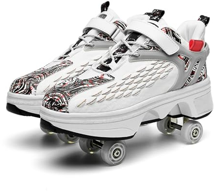Schuhe mit Rollen, 2-in-1 Roller Skate Shoes, Skateboardschuhe mit Fußbremse und Versteckbare Rollen für Mädchen & Damen & Unisex & Jungen, Verstellbar Rollschuhe