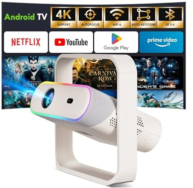 [Apps integrate]Proiettore 4K,SEPYMP Proiettore Portatile,380ANSI,WiFi6 & BT5.4,Messa a fuoco e correzione trapezoidale automatiche,con luce ambientale,Compatibile con HDMI/USB/TV Stick/PS5/Laptop