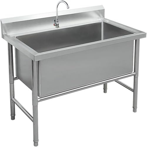 Freestanding Stainless Steel Sink Outdoor Sink Unit Garden 1 Compartment Commercial Kitchen Sink Industrial Sink Outdoor Wash Basin for Garage Workshop Laundry Room Camping (120 * 60 * 80cm)