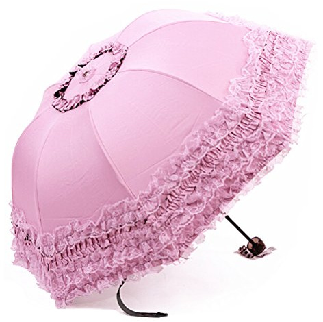 Maibar solparasoll UV parasoll spets vikbara paraplyer parasoll vattentäta 8 ribbor för dam kvinnor paraply på sommaren, Rosa, 97CM
