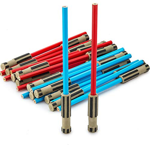 L LIFETIME Light Saber Pencils Party Favors – 24 Pack Blue & Red Pencils with 3D Eraser Tops – Star Fan Goody Bag Supplies, Birthday Celebration Gifts for Kids, Teens & Adults