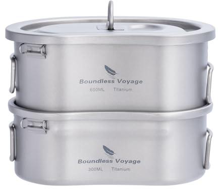 Boundless Voyage Titanium Cooking Pot Portable Camping Pots and Pans Set Canteen Mess Kit Bushcraft Equipment for Outdoor Hiking Backpacking Ti2046C