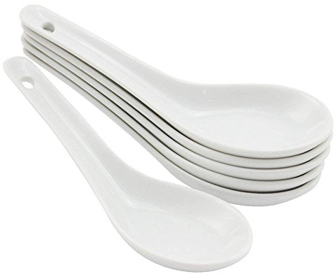 Kens Holm Chinese Soup spoons white Porcelain set of six spoon to go with standard sized oriental bowls Len (6)