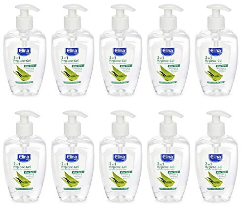 Elina med 300 ml Hygiene Handgel im Pump-Spender - Hand Hygiene-Gel für Handreinigung ohne Wasser in verschiedenen Packungseinheiten (10)