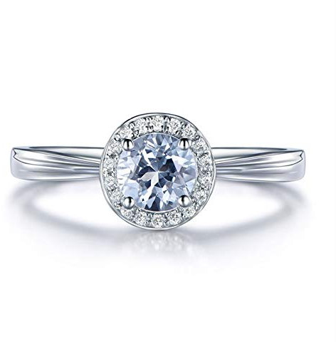 Beydodo Ring Damen 750 Halo Ring mit 0.48ct Aquamarin Weißgold Verlobungsring Diamant Gr. 45 (14.3)