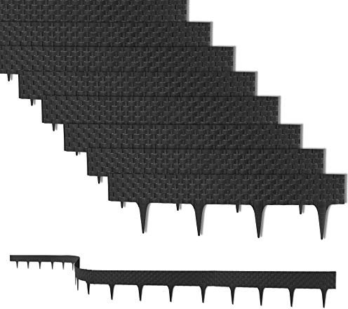 BigDean 19,2 m Rasenkante mit 24 Elemente á 80 cm - Biegbarer Kunststoff in Rattan-Design - Beeteinfassung, Beetumrandung, Palisaden - 9,5 cm hoch