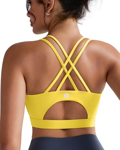 Sujetadores Deportivos para Mujer, Brasier Deportivo Acolchado, Camiseta sin Mangas, Sexy, Espalda Cruzada, de Alto Impacto, para Entrenamiento, Yoga, Amarillo, Small