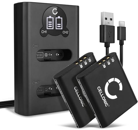 CELLONIC 2X Akku kompatibel mit Olympus DS-9000, DS-9500, SH-50, Li-90B | + Dual Ladegerät (1100mAh-3.6V-Lithium-Ionen) für Olympus OM System TG-7, Stylus SH-1, SH-2, SP-100EE, TOUGH TG-2, Traveler