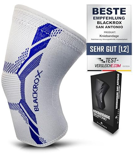 BLACKROX Kniebandage [Vergleichssieger 2024] Gr. S-XL | Damen & Herren | Stabilisierung für Knie & Meniskus | Perfekt für Sport, Fußball, Kraftsport & Bodybuilding | SAN ANTONIO V4 | Grau Gr. XL