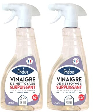DSTOCK60 - 2 Flaschen 0,75 l Weißer Essig extra stark 14 ° (PHEBUS Originalprodukt) – Entfettung, Entkalkung, Entkalkung – Haus und Garten