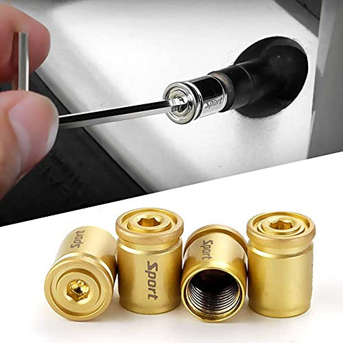 HIBEYO 4er-Set Anti Diebstahl Reifen Ventilkappen Abdeckungen Autoventilkappen Ventildeckel Staubschutzkappen für PKW-Reifen Reifenmarkierung mit Dichtung für die Meisten Autos KFZZubehör-Gold