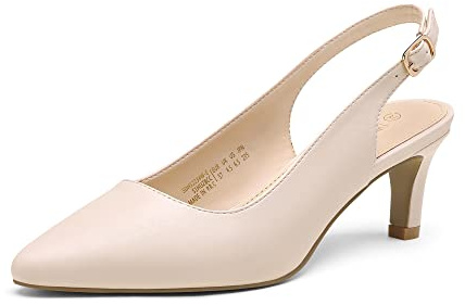DREAM PAIRS Womens Slingback Sandals Pumps Pointed Toe Dress Party Court Shoes Ladies Kitten Heel Wedding Shoes SDHS2234W-E,Size 6,Ivory/Pu,SDHS2234W-E