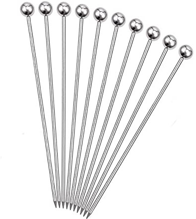 Stainless Steel Cocktail Sticks Set,10 Stück Cocktailspieße aus Edelstahl Wiederverwendbare Obst-Sticks Obst Dessert Gabel für Fingerfood Kleine Snacks Antipasti und Cocktails
