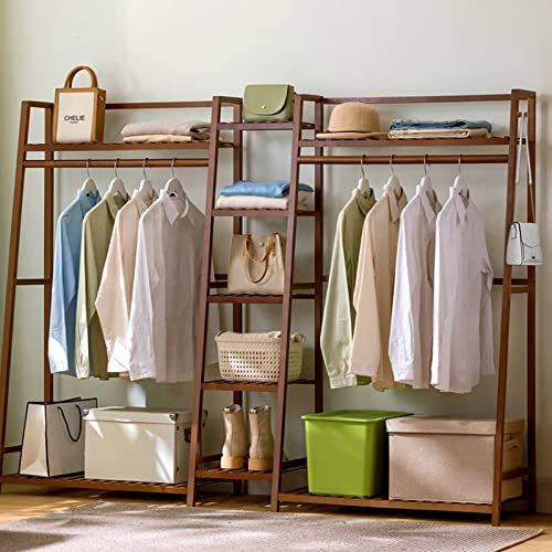 WAOHO Garderobenständer aus Bambus，Offener Kleiderständer bambus，Kleideraufbewahrung mit Kleiderstange，freistehende Garderobenständer Braun (190 * 40 * 140cm)